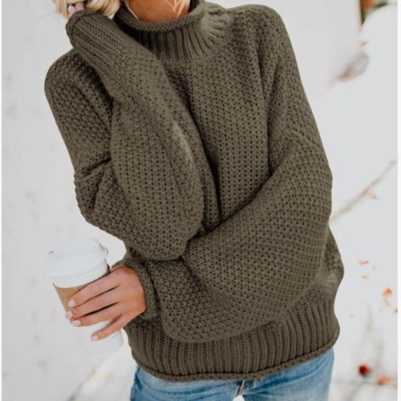 Grass Green Oversized Turtleneck Knit Sweater main image 1